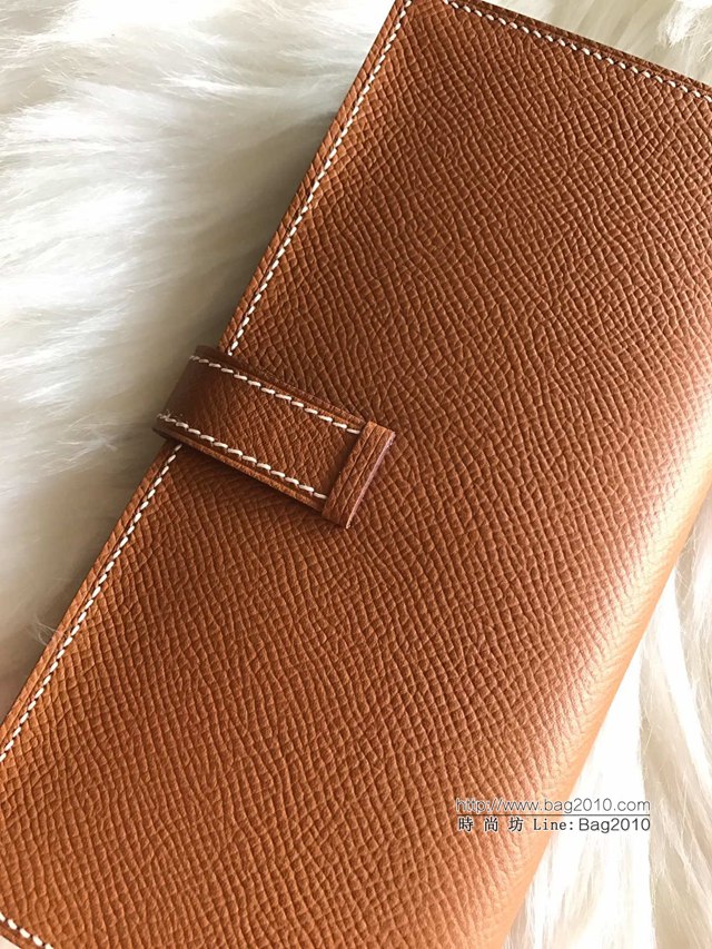 Hermes錢包 愛馬仕bearn長款錢夾 進口epsom皮 金棕 金扣銀扣  tdh2196